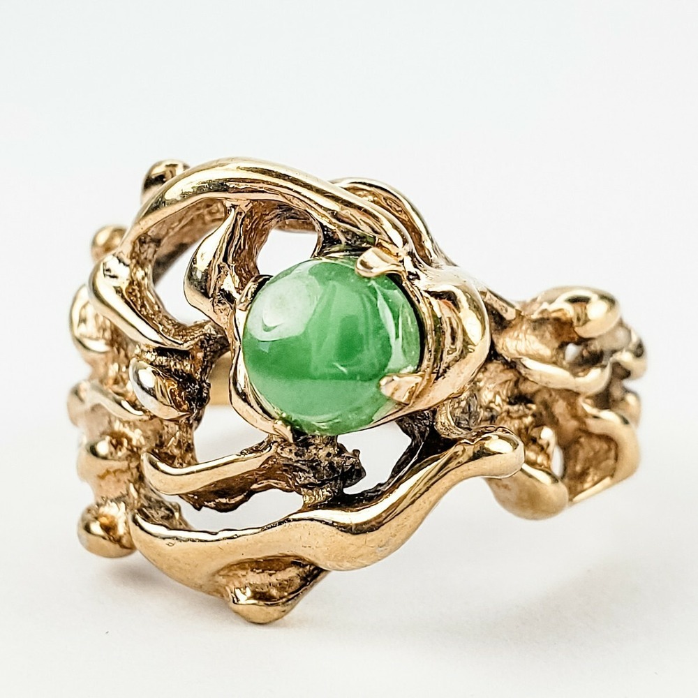 JP Sterling Ring Gold Vermeil Sterling Silver 5.5 Green Tourmaline Brutalist